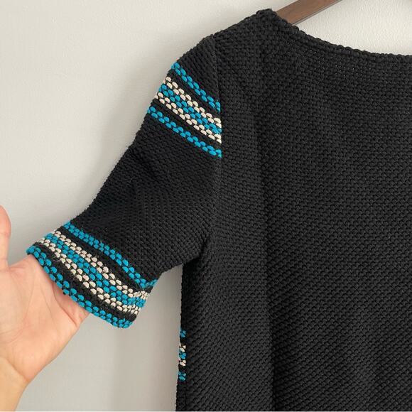 St. John | Women’s Black & Blue Knit Blouse Top Striped Colorblock Short Sleeve - Picture 5 of 8